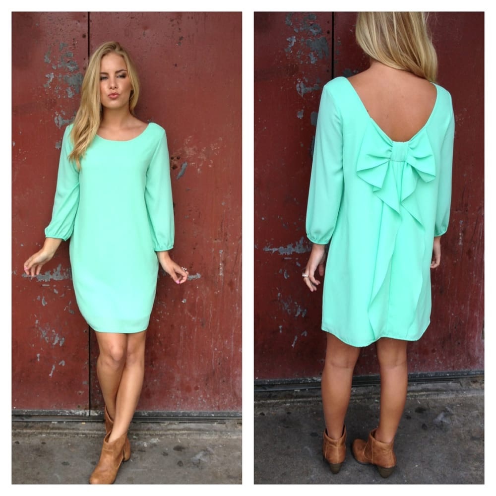 Dainty Hooligan mint bow back shift dress